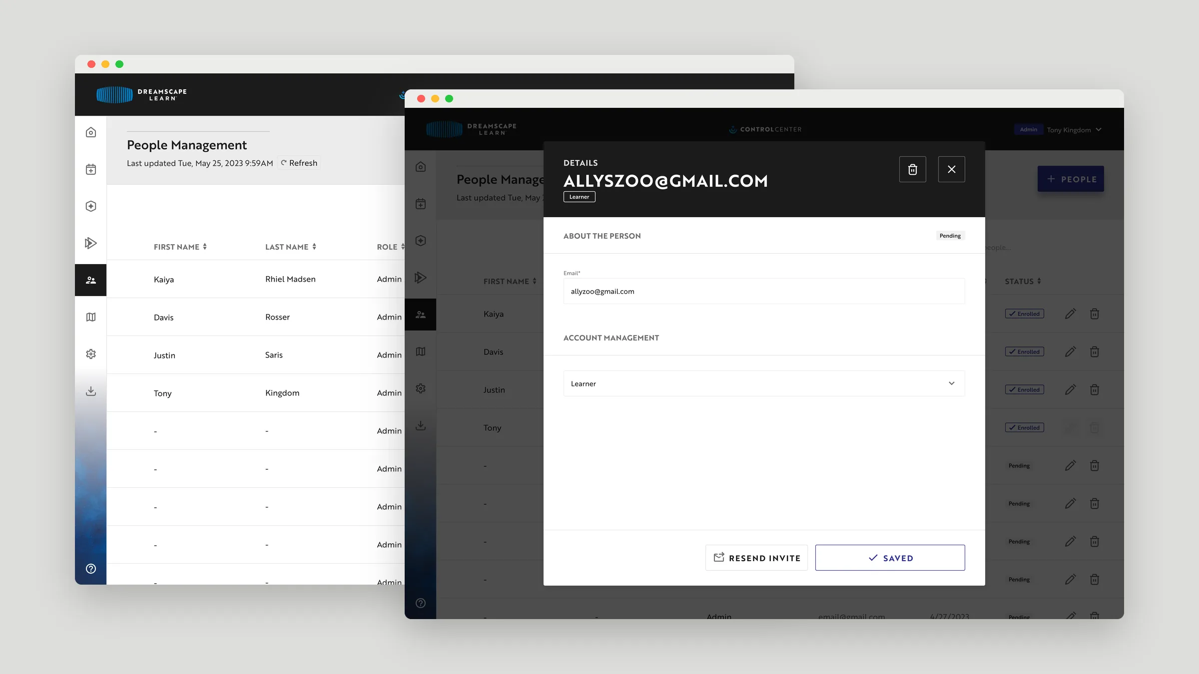 People management table and the invite-user panel