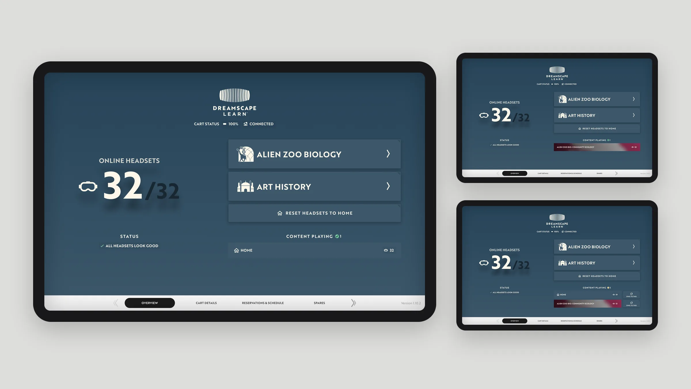 Selecting content on the cart home screen, with success and failure states