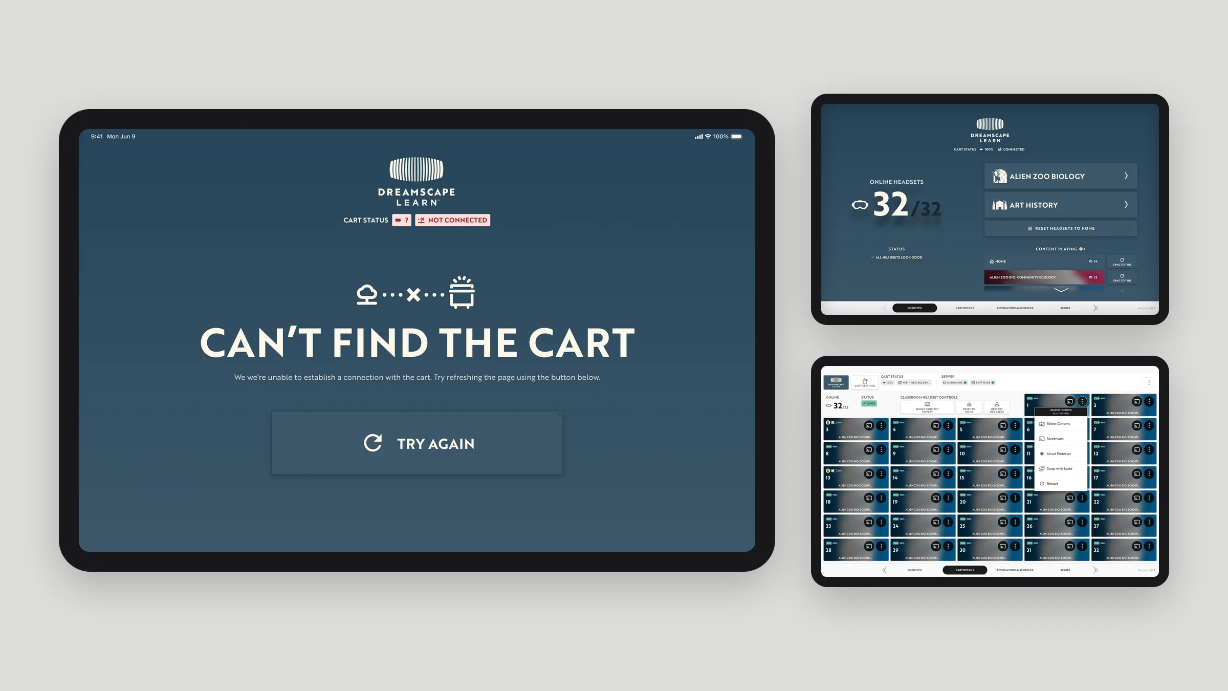 Edge cases: cart not found, more than two problems, and an unset headset