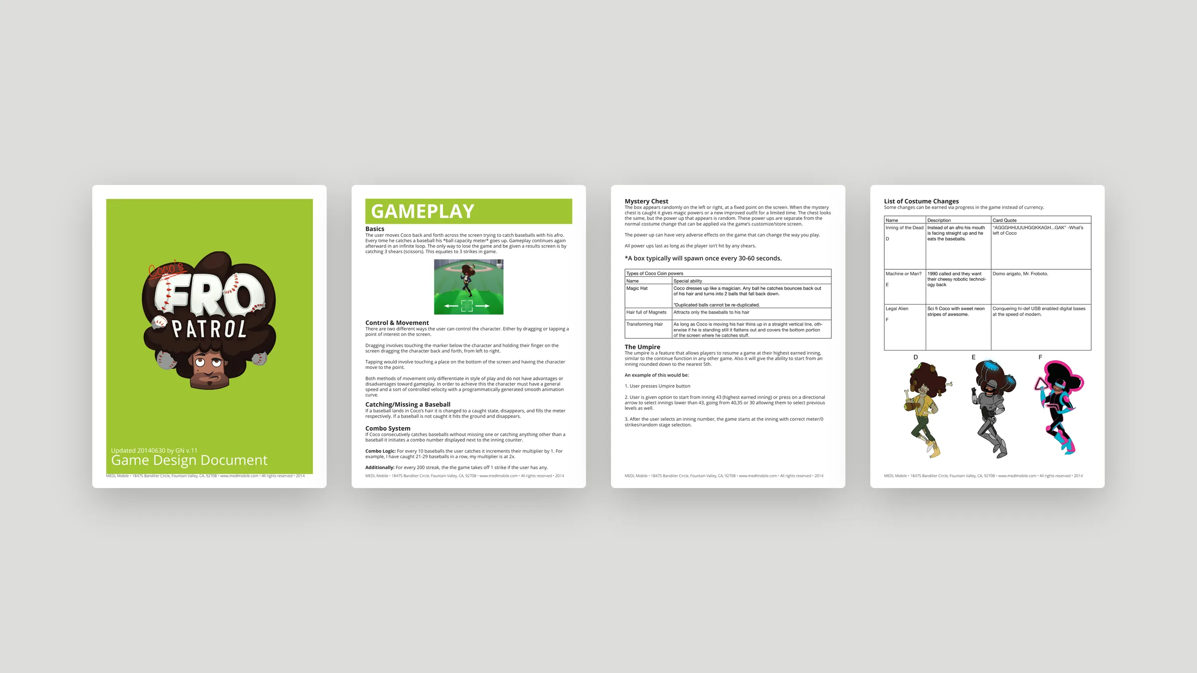 Game design document pages