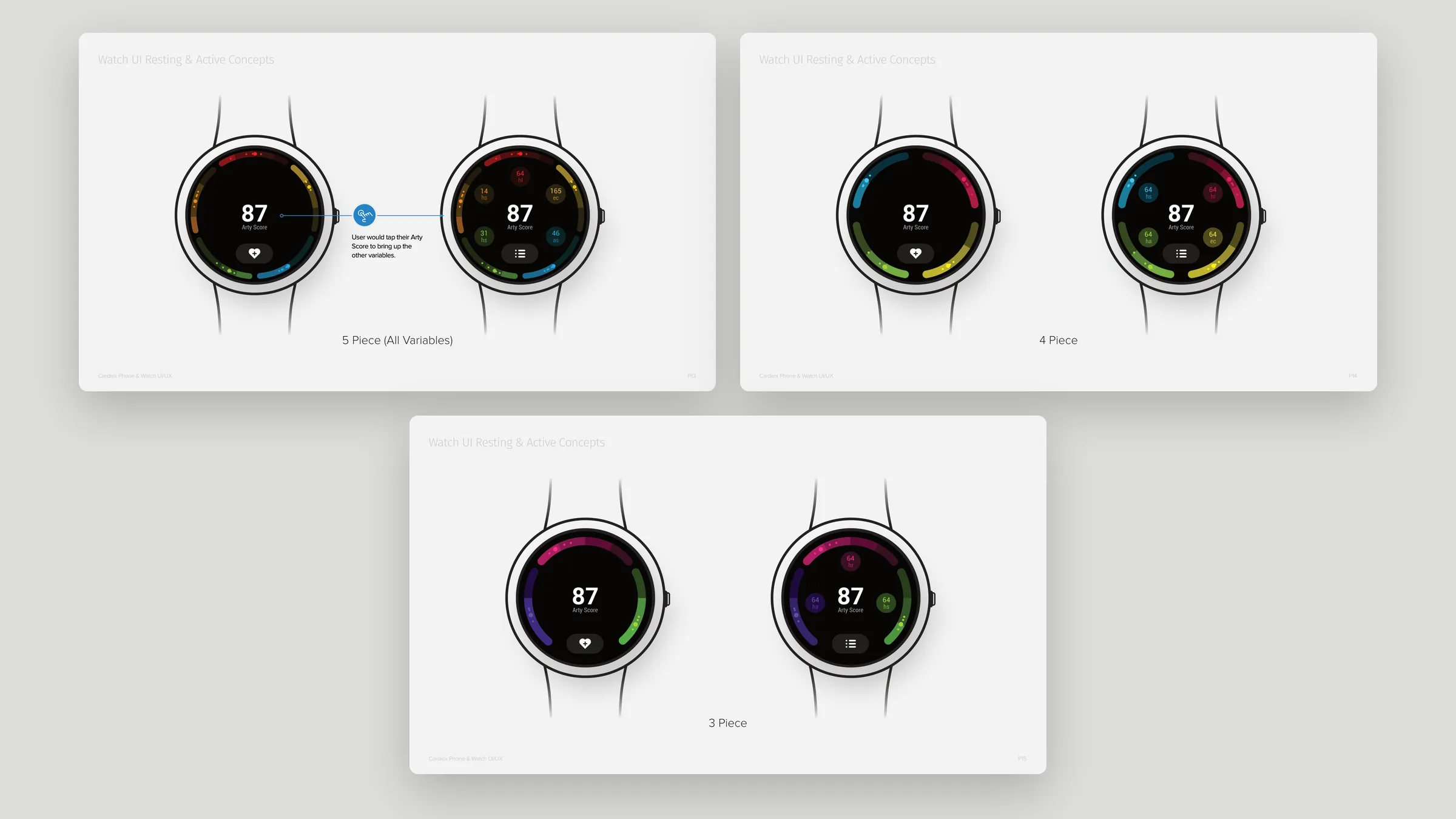 Watch UI styling with 5, 4, and 3 piece rings
