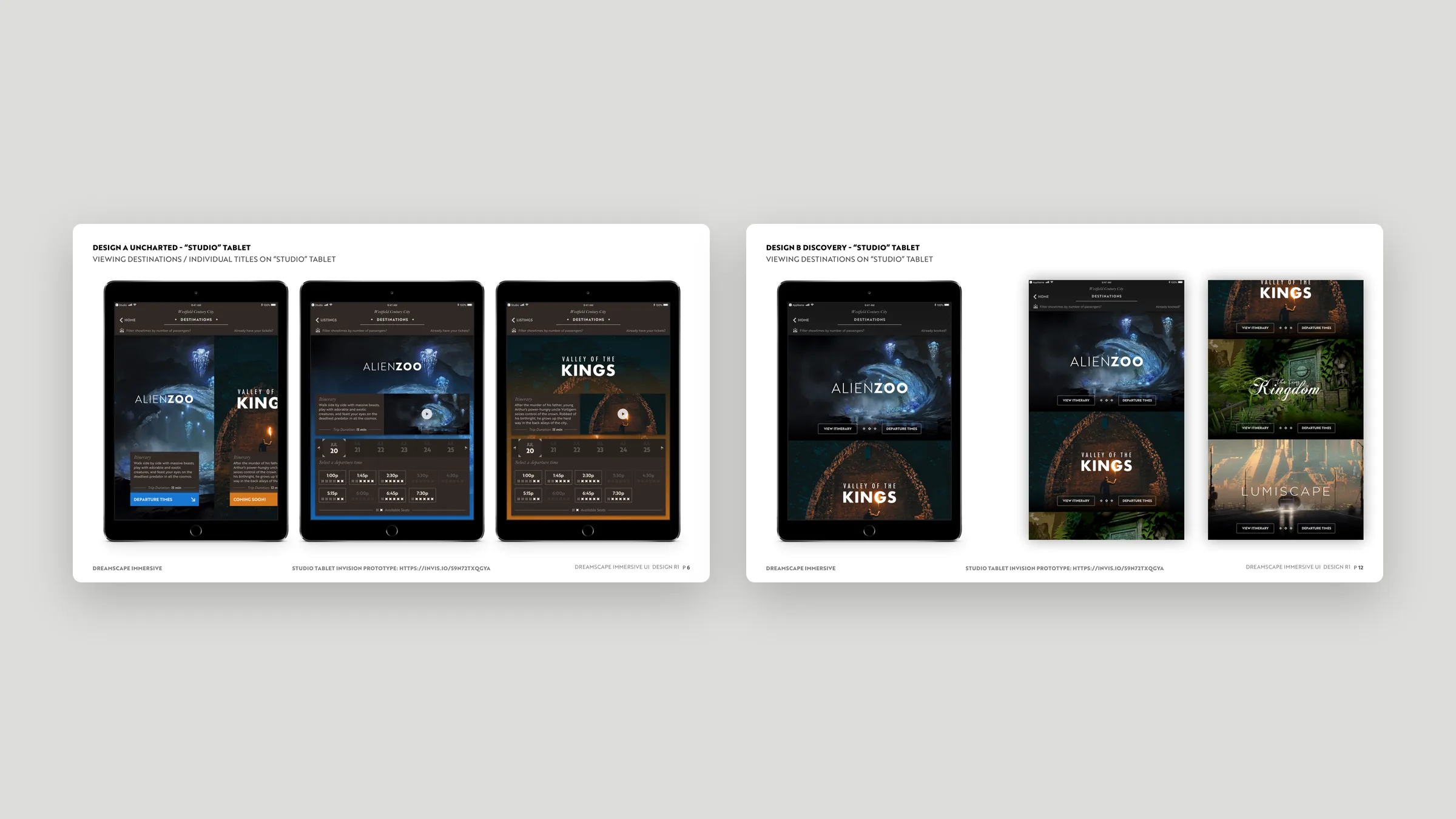 Design A Uncharted and Design B Discovery on the studio tablet