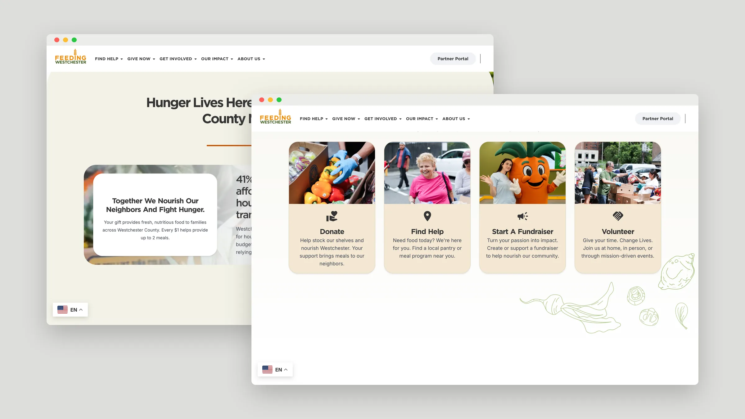 Feeding Westchester homepage sections