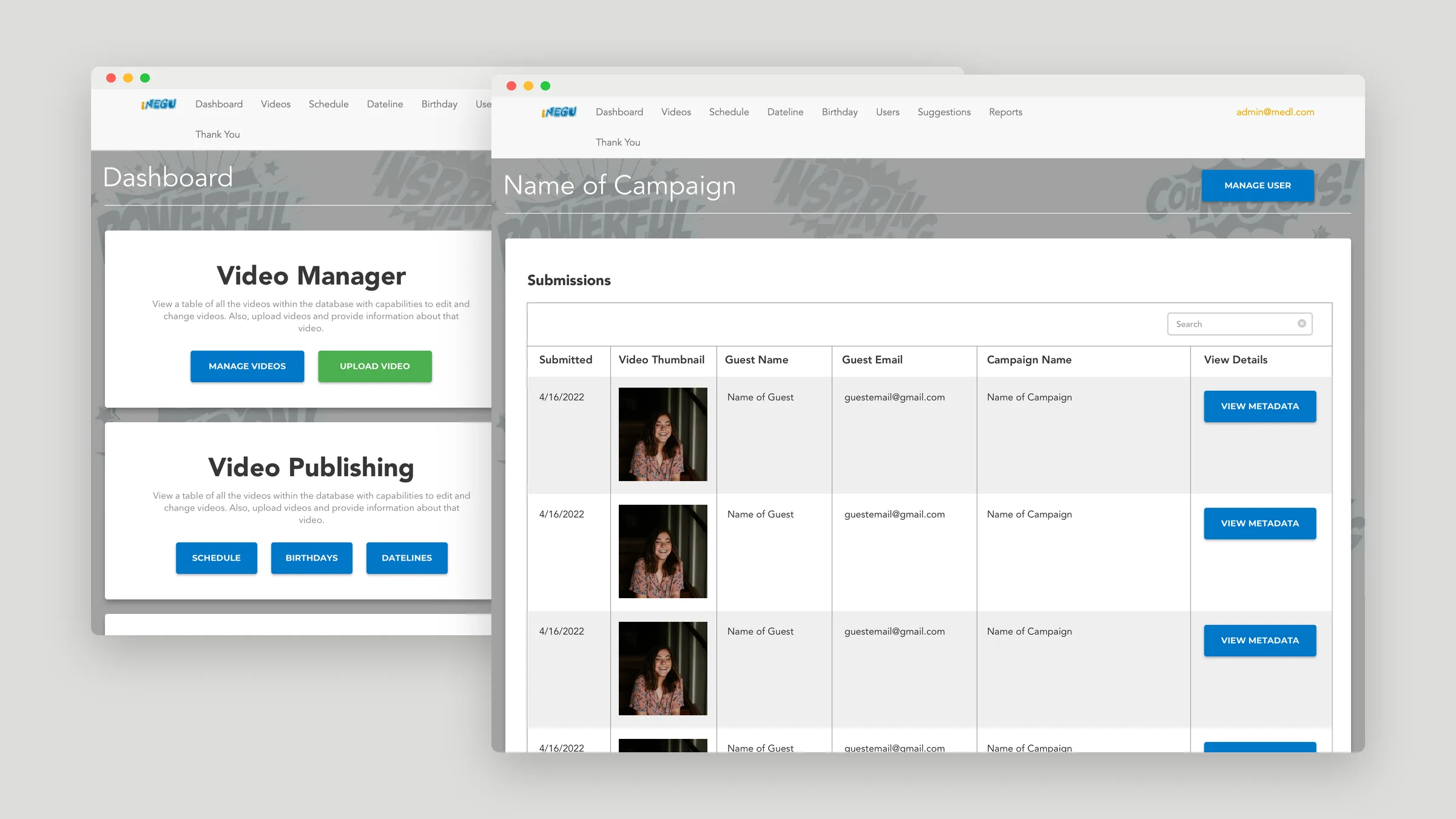 iNEGU web admin dashboard