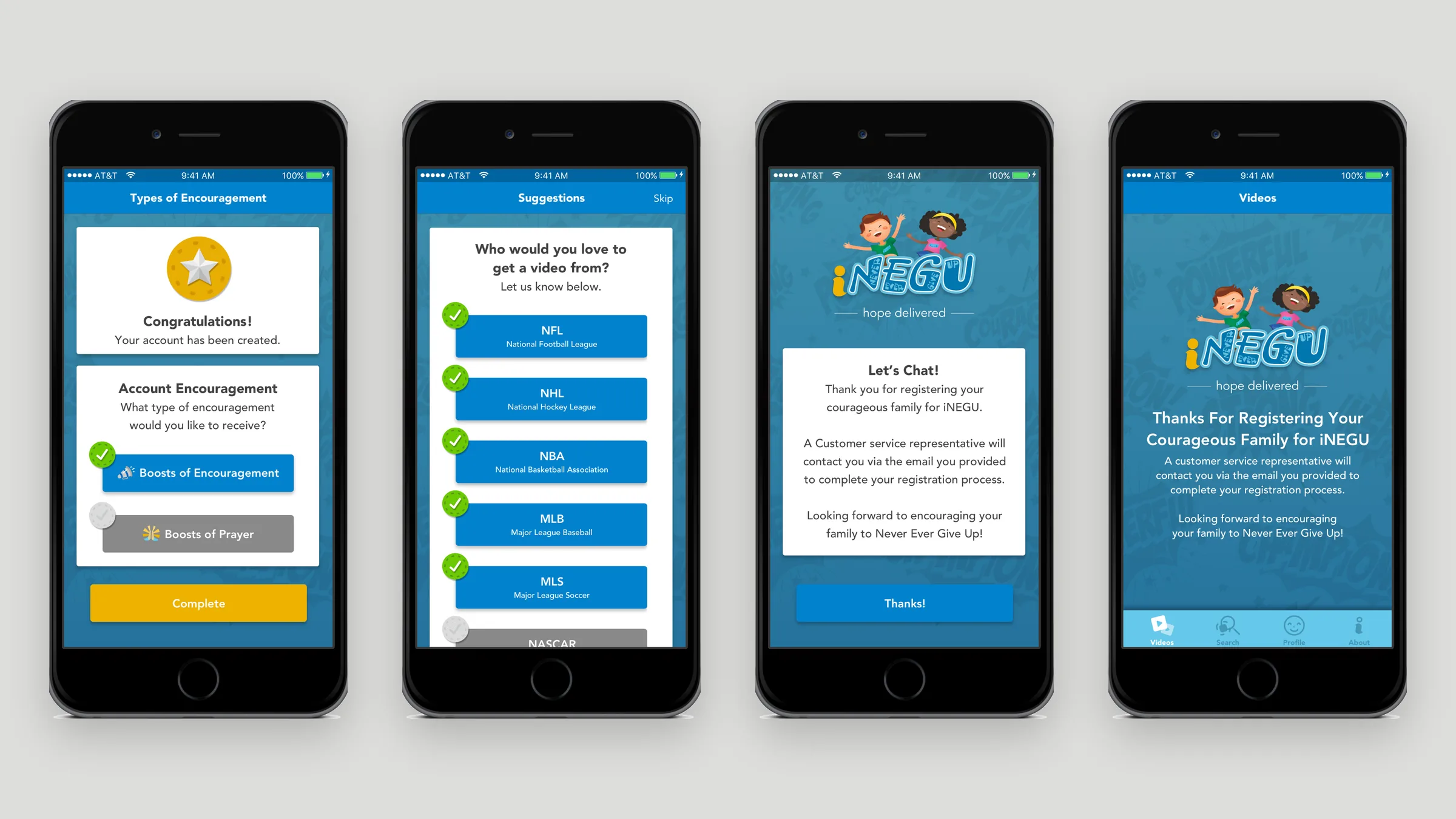 iNEGU encouragement preferences and verification screens