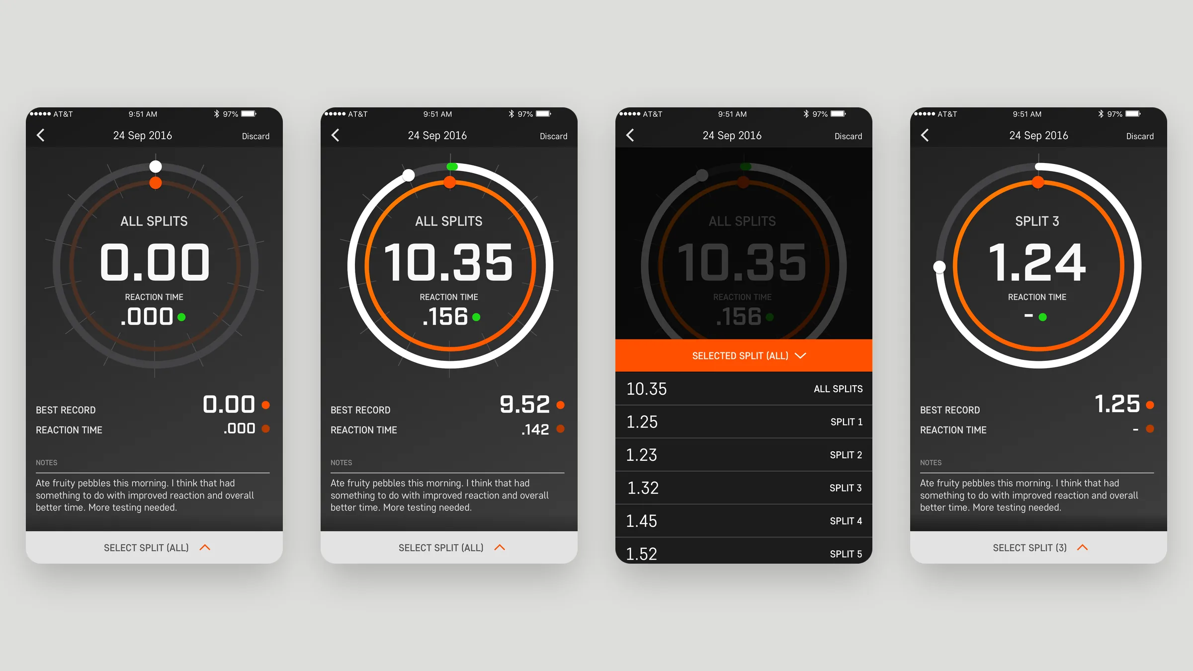 JAWKU result screens with splits