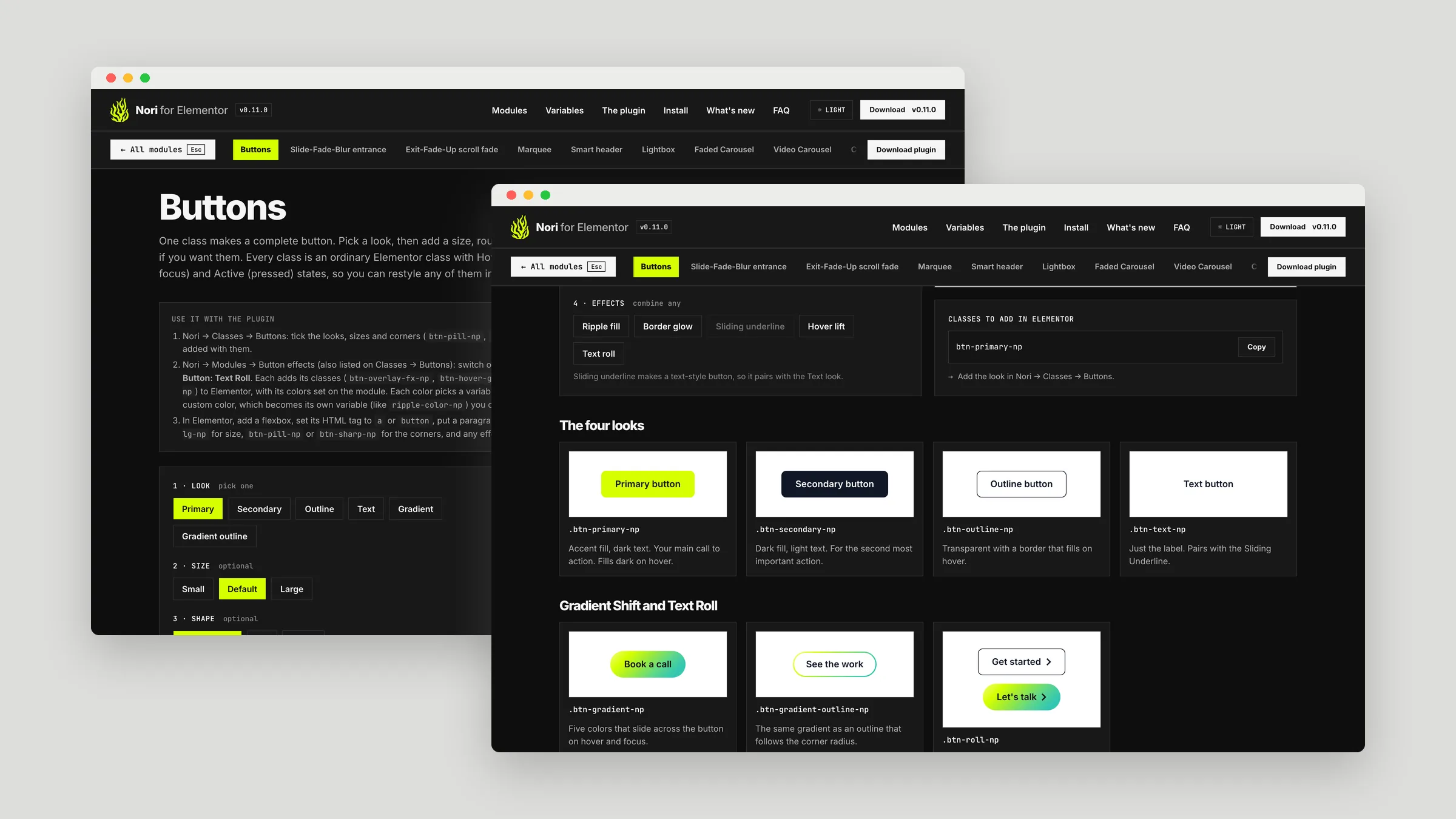 Nori for Elementor buttons demo