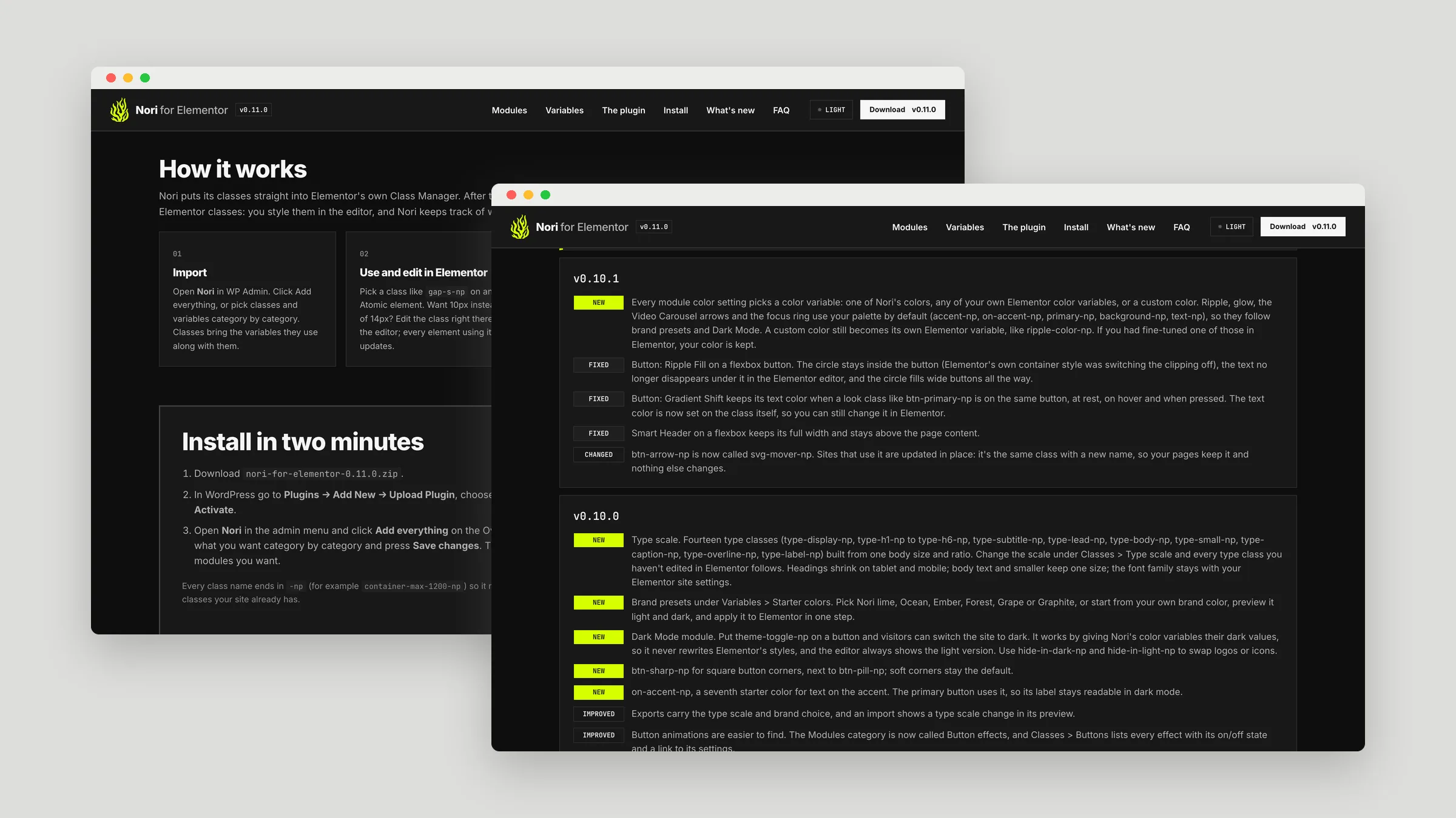 Nori for Elementor how it works and changelog