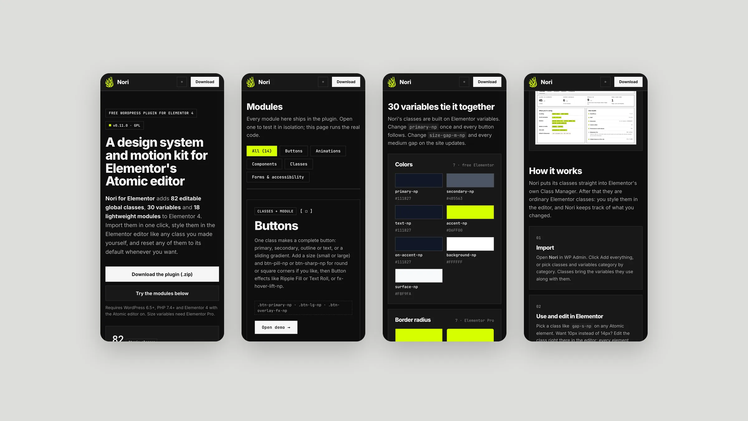 Nori for Elementor website on mobile