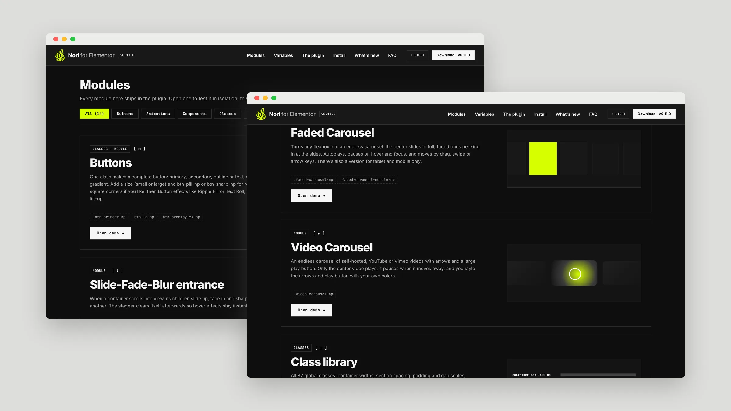 Nori for Elementor module cards