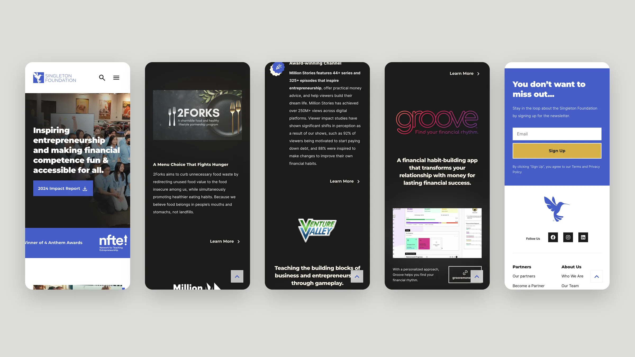 Singleton Foundation website on mobile