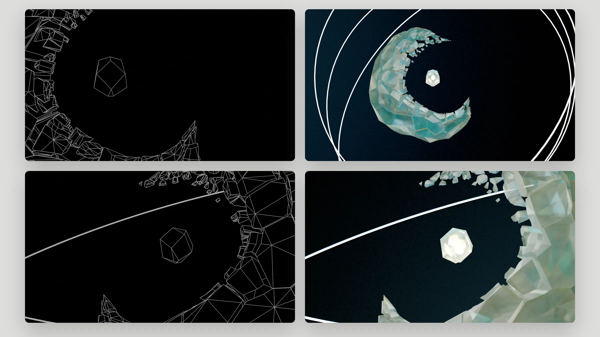 Blender wireframe passes next to final renders