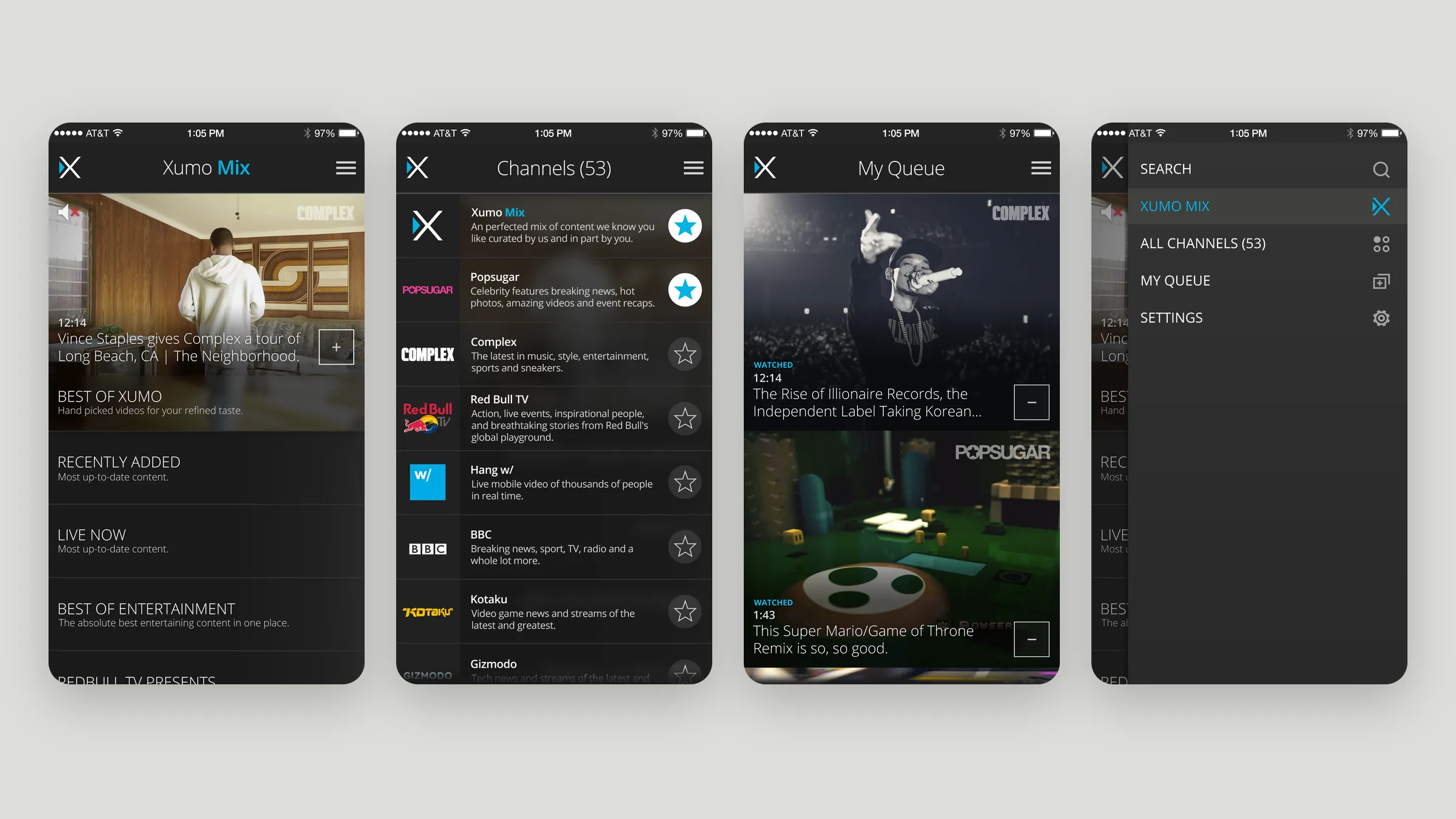 Xumo stack design on iPhone